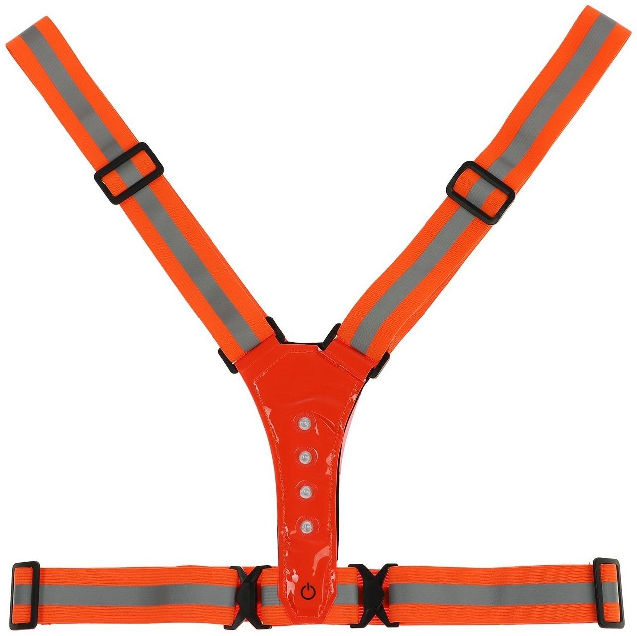 Жилет сигнальный, светоотражающий с регулируемым размером, оранжевый, LED сигнал, 4 режима