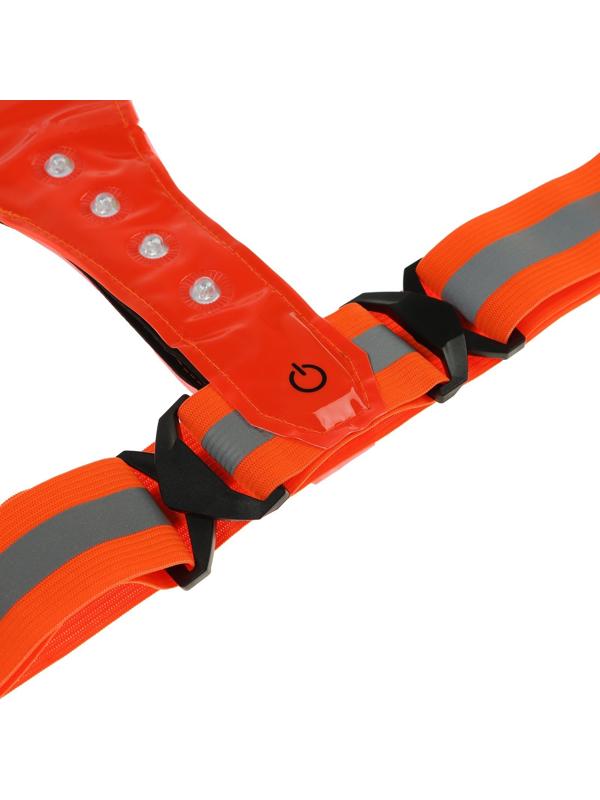 Жилет сигнальный, светоотражающий с регулируемым размером, оранжевый, LED сигнал, 4 режима