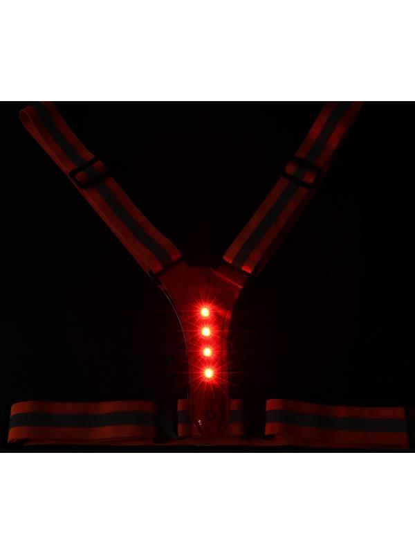 Жилет сигнальный, светоотражающий с регулируемым размером, оранжевый, LED сигнал, 4 режима