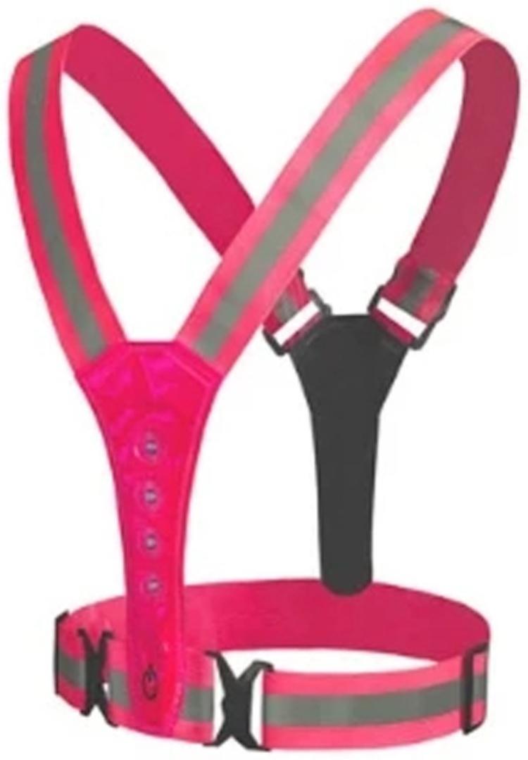 Жилет сигнальный, светоотражающий с регулируемым размером, розовый, LED сигнал, 4 режима