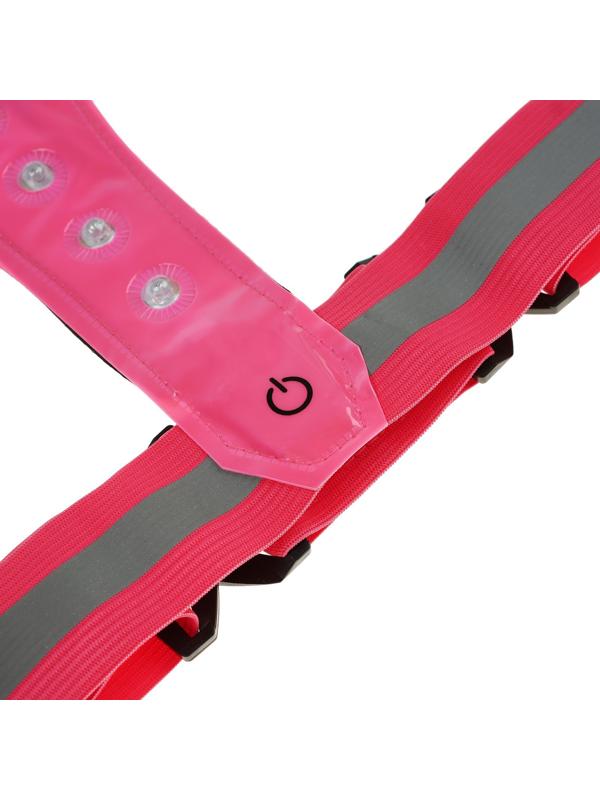 Жилет сигнальный, светоотражающий с регулируемым размером, розовый, LED сигнал, 4 режима