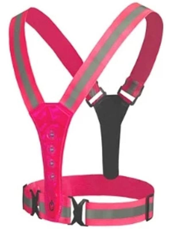 Жилет сигнальный, светоотражающий с регулируемым размером, розовый, LED сигнал, 4 режима