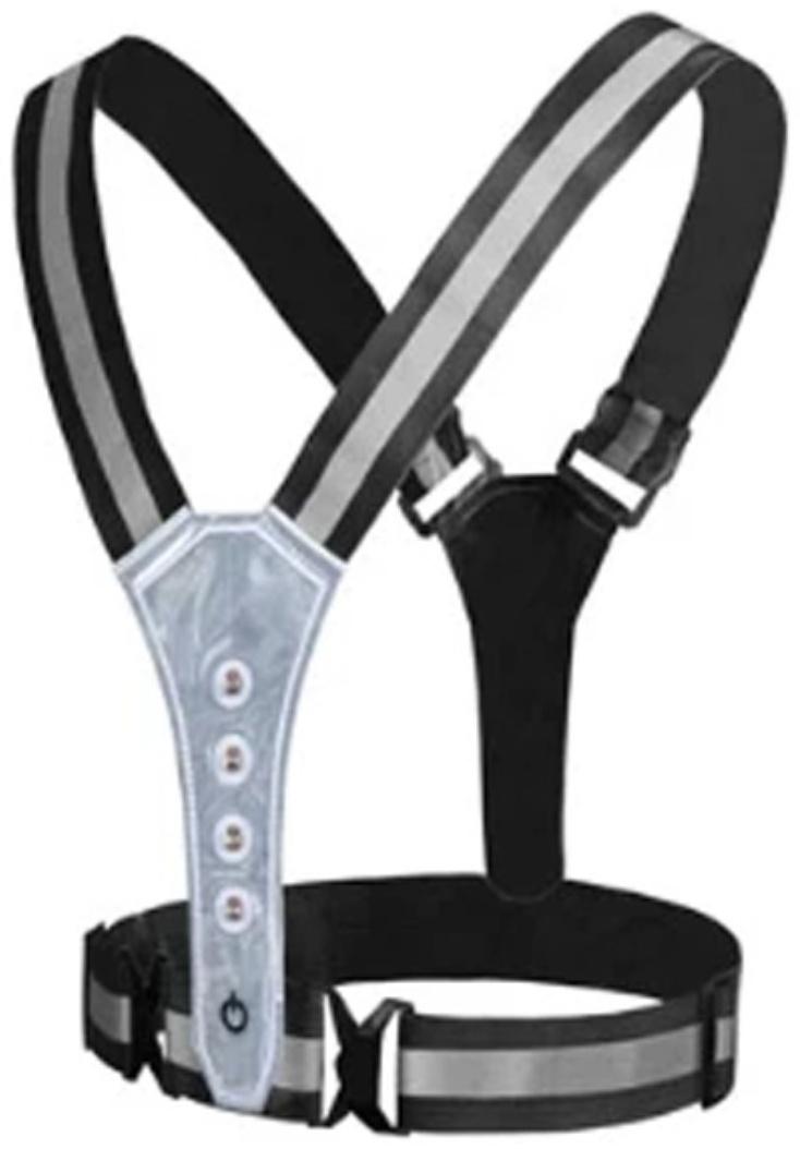 Жилет сигнальный, светоотражающий с регулируемым размером, черный, LED сигнал, 4 режима