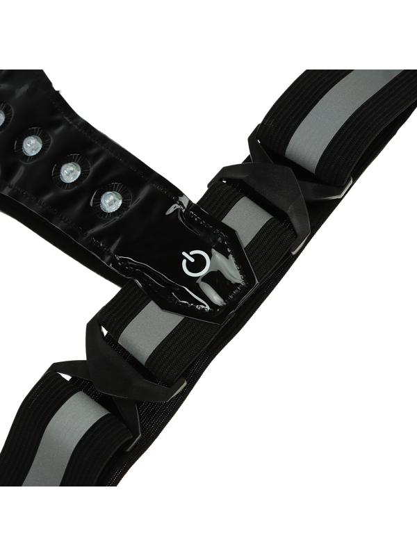 Жилет сигнальный, светоотражающий с регулируемым размером, черный, LED сигнал, 4 режима