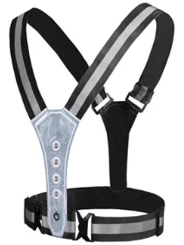 Жилет сигнальный, светоотражающий с регулируемым размером, черный, LED сигнал, 4 режима