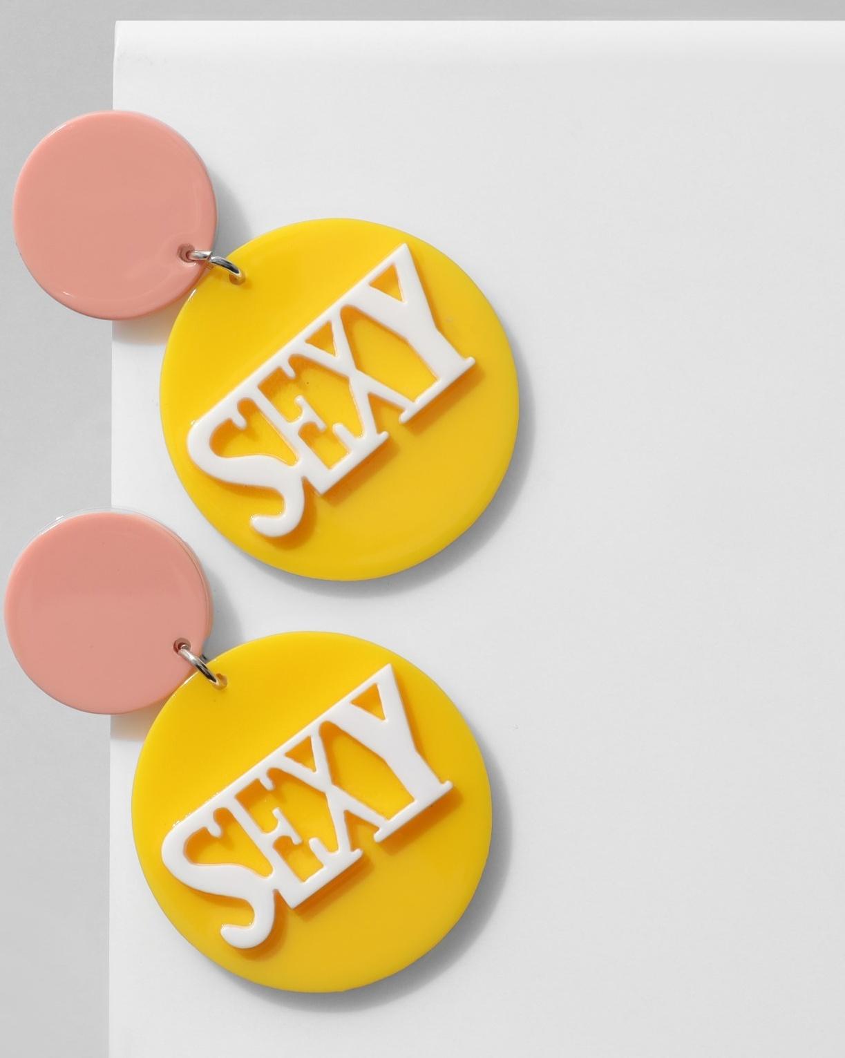 Серьги акрил SEXY, цвет жёлто-белый в серебре