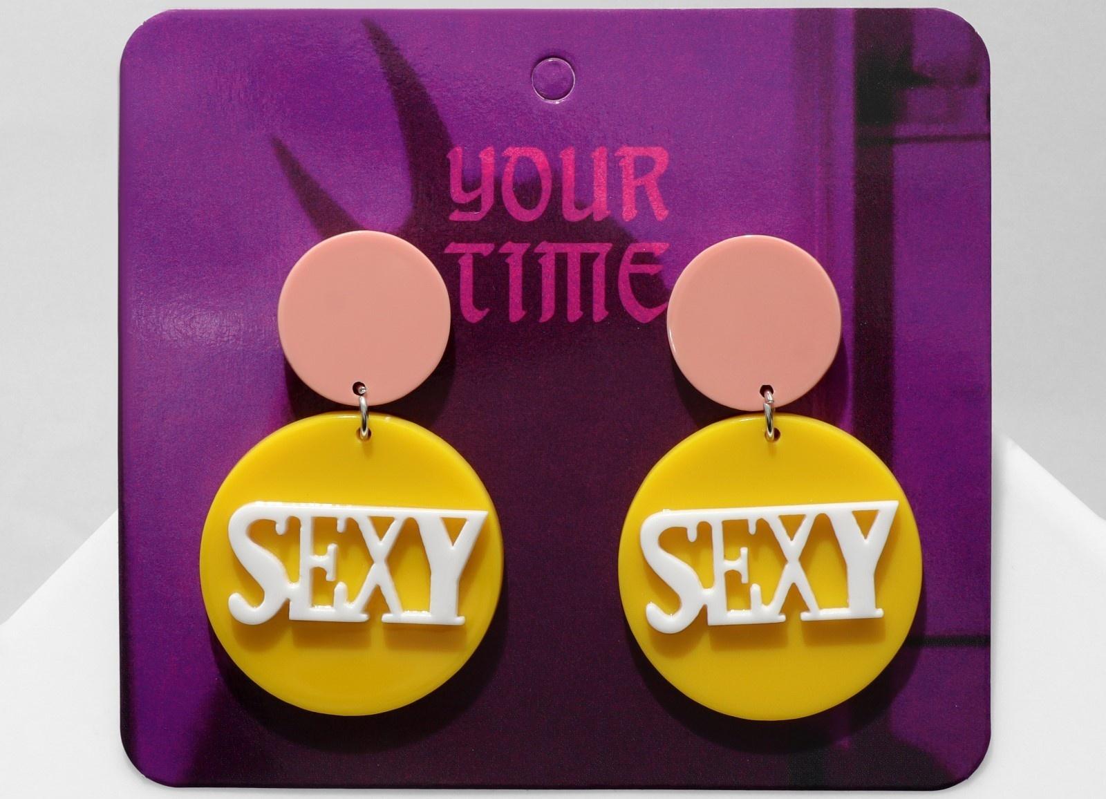 Серьги акрил SEXY, цвет жёлто-белый в серебре