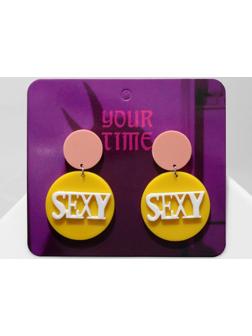 Серьги акрил SEXY, цвет жёлто-белый в серебре