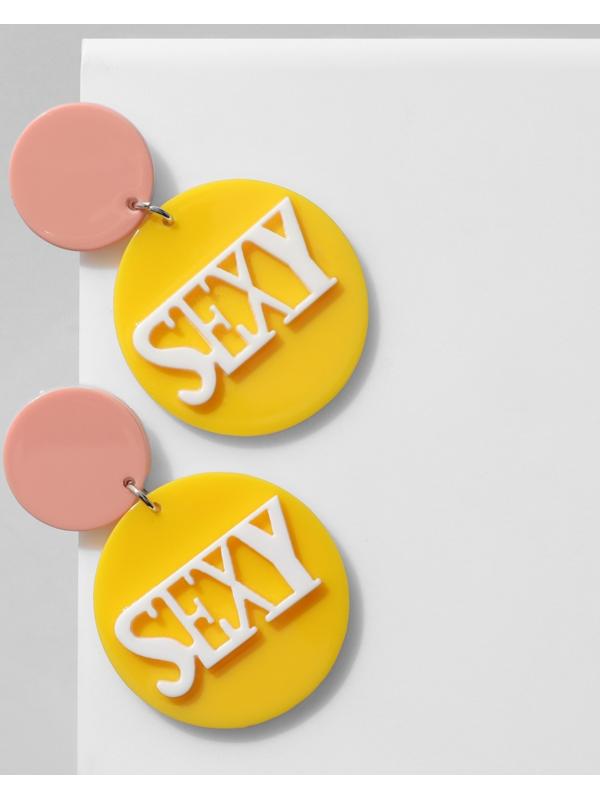 Серьги акрил SEXY, цвет жёлто-белый в серебре