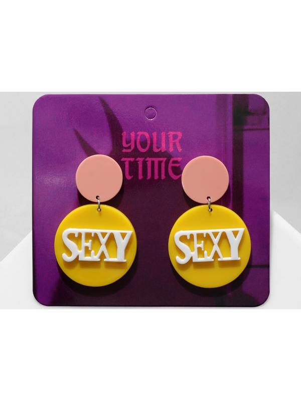 Серьги акрил SEXY, цвет жёлто-белый в серебре