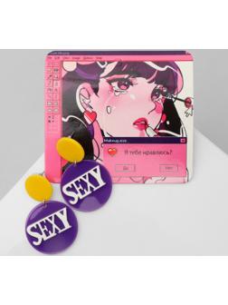 Серьги акрил SEXY, цвет жёлто-фиолетовый в серебре