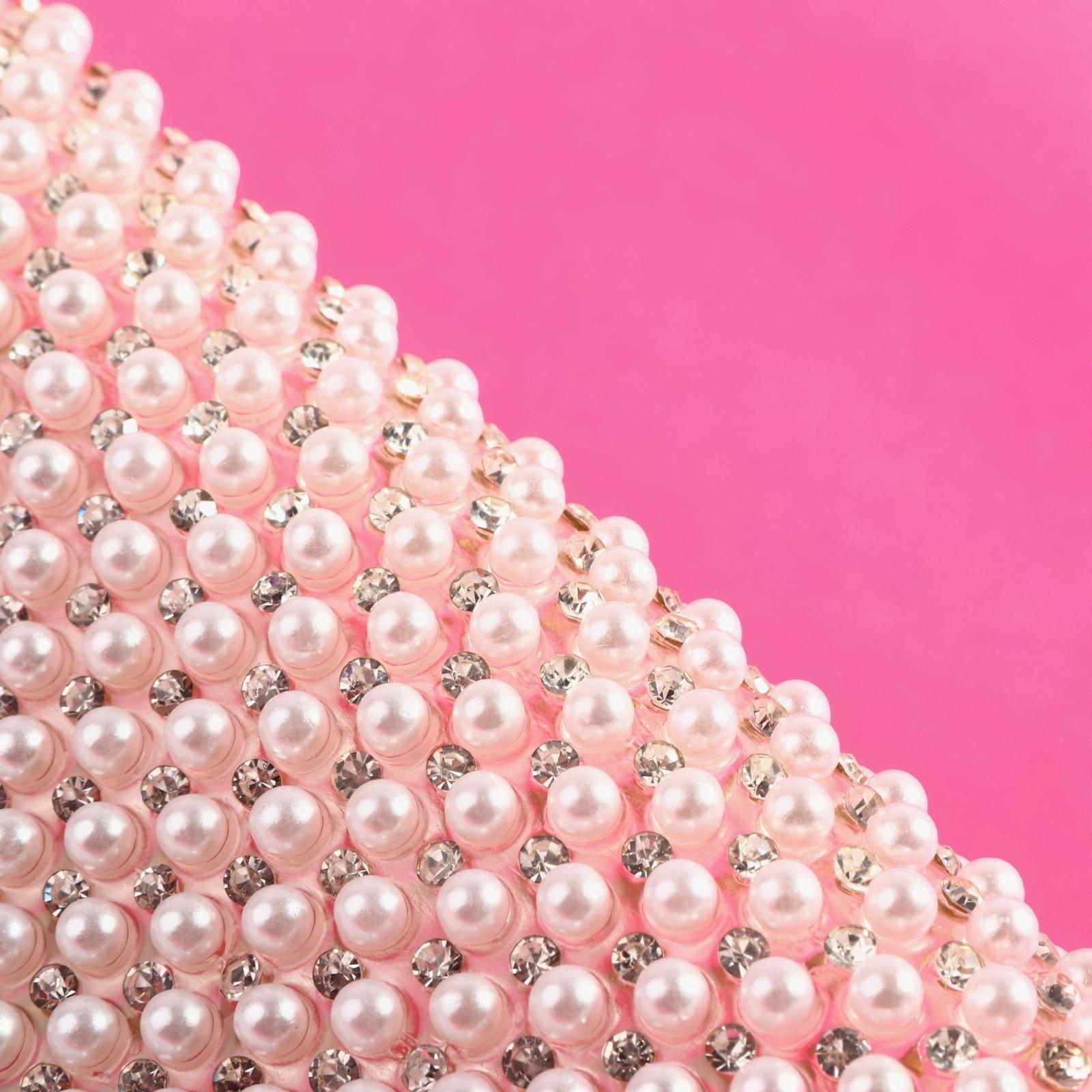 Жемчуг со стразами термоклеевой, 40 × 24 см, цвет белый