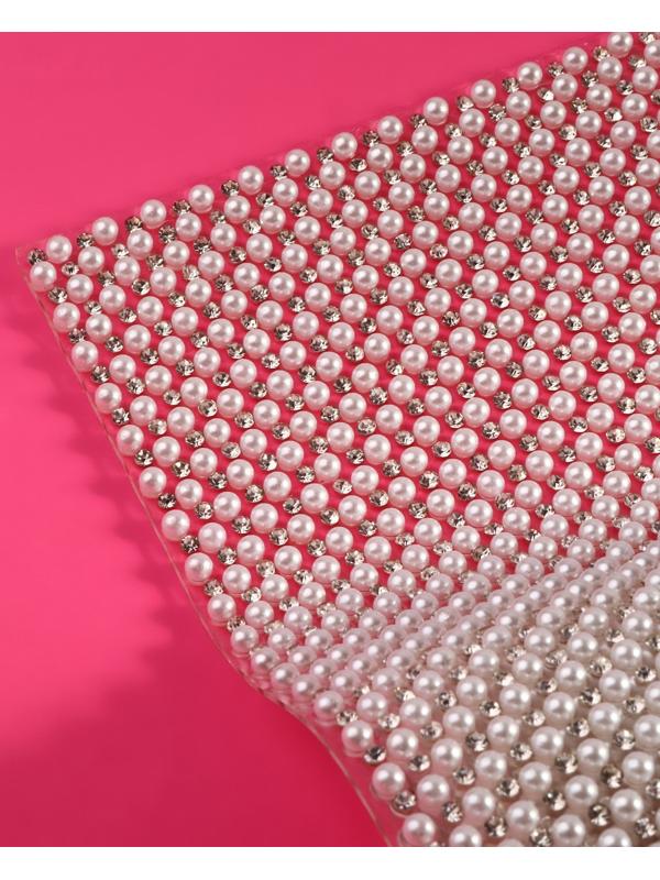 Жемчуг со стразами термоклеевой, 40 × 24 см, цвет белый