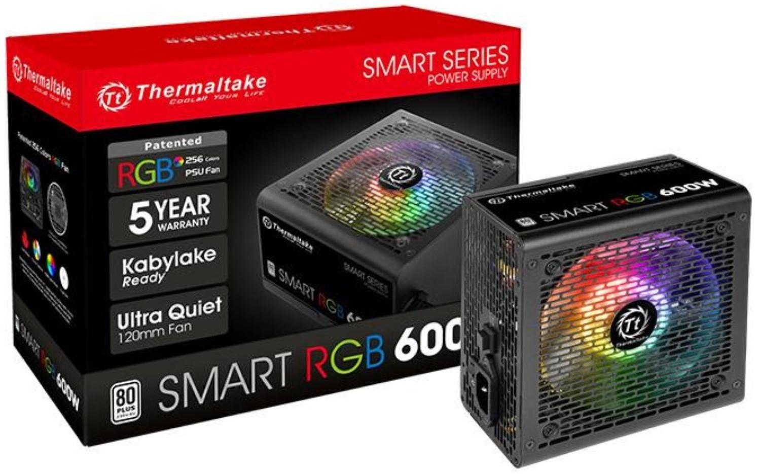 Блок питания Thermaltake ATX 600W Smart RGB 600 80+ (24+4+4pin) APFC 120mm fan color