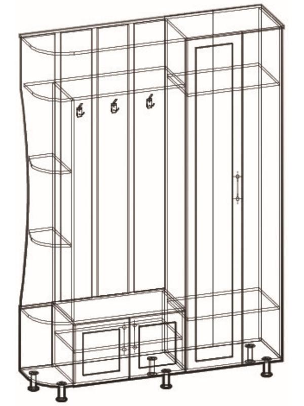 Прихожая Ксения -1 правая, 2150х1500х385, Венге/Дуб молочный