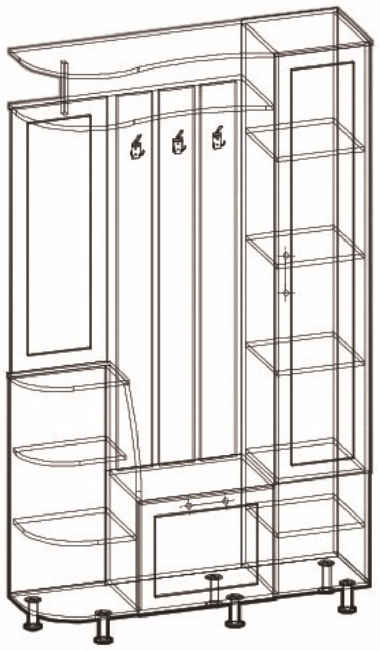 Прихожая Ксения-2 правая, 2050х1200х350, Венге/Дуб молочный