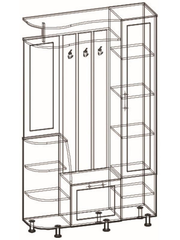 Прихожая Ксения-2 правая, 2050х1200х350, Венге/Дуб молочный