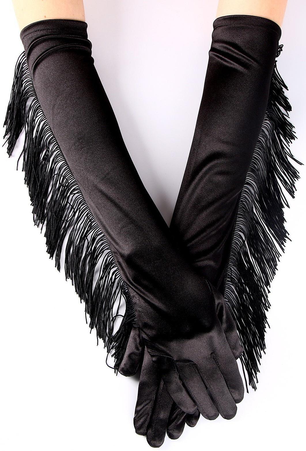 Карнавальный аксессуар-перчатки с бахромой, цвет чёрный