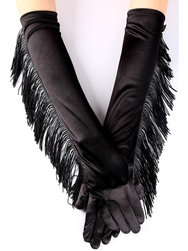 Карнавальный аксессуар-перчатки с бахромой, цвет чёрный