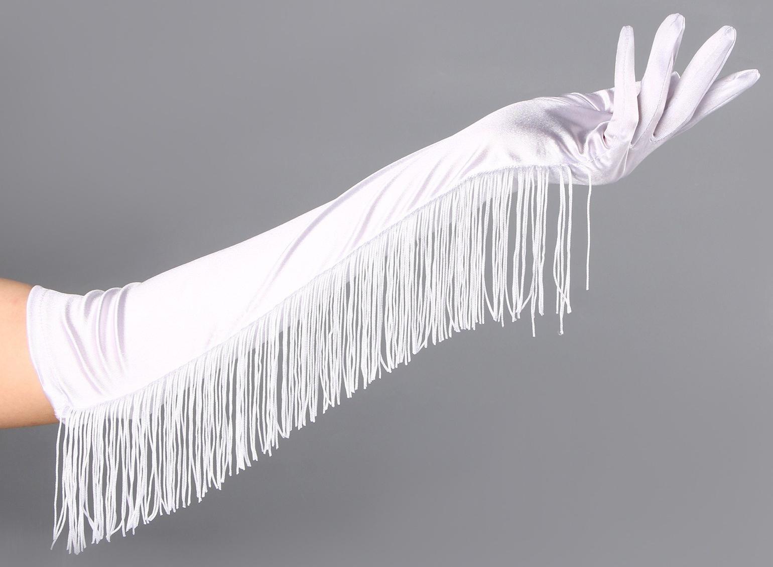 Карнавальный аксессуар-перчатки с бахромой, цвет белый