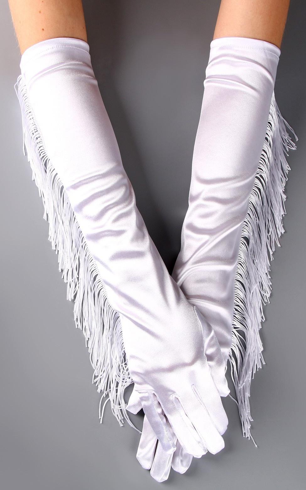 Карнавальный аксессуар-перчатки с бахромой, цвет белый