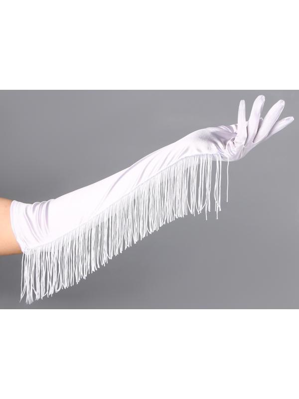 Карнавальный аксессуар-перчатки с бахромой, цвет белый