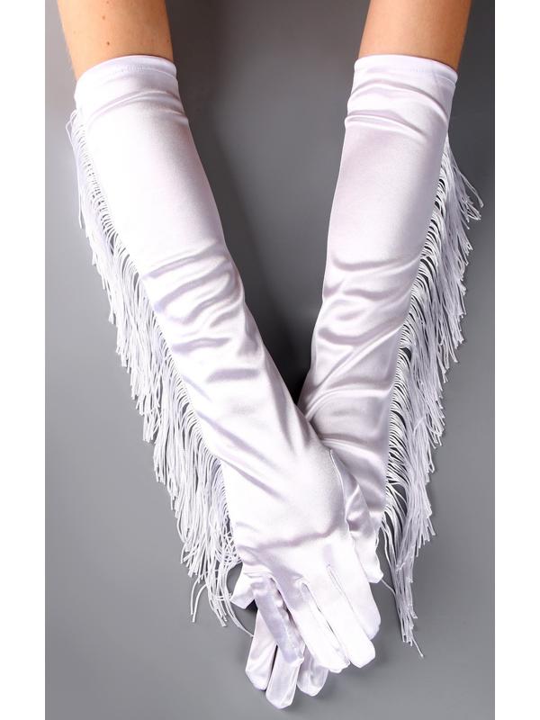 Карнавальный аксессуар-перчатки с бахромой, цвет белый