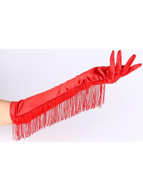 Карнавальный аксессуар-перчатки с бахромой, цвет красный