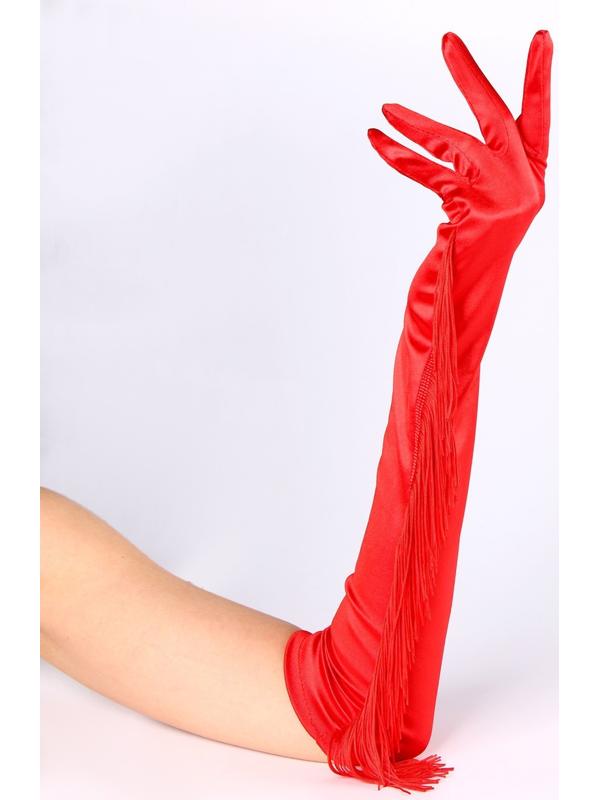Карнавальный аксессуар-перчатки с бахромой, цвет красный