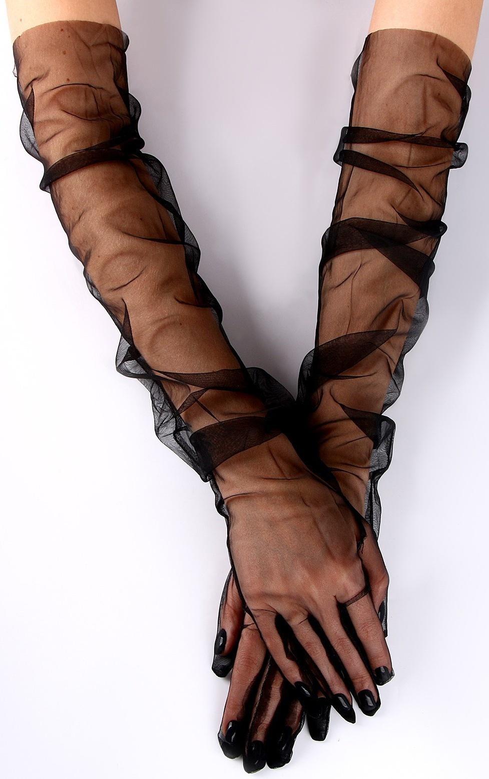 Карнавальный аксессуар-перчатки прозрачные, цвет чёрный