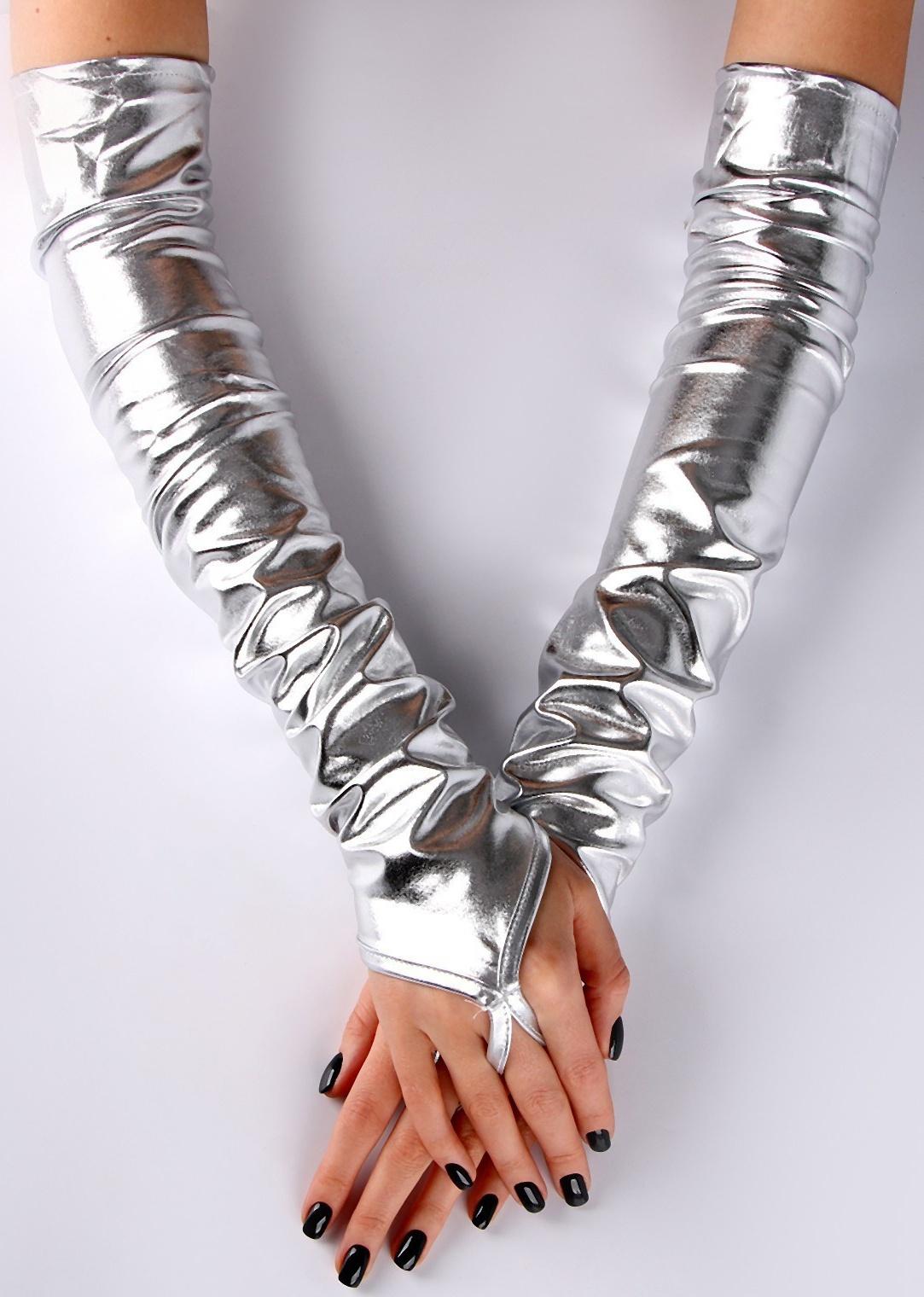 Карнавальный аксессуар перчатки-нарукавники, цвет серебро