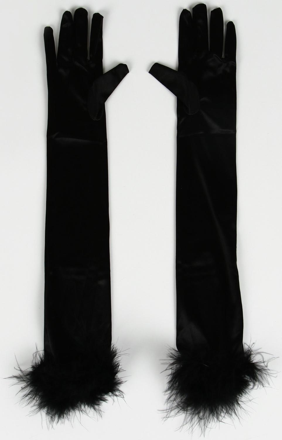 Карнавальный аксессуар-перчатки с перьями, цвет чёрный