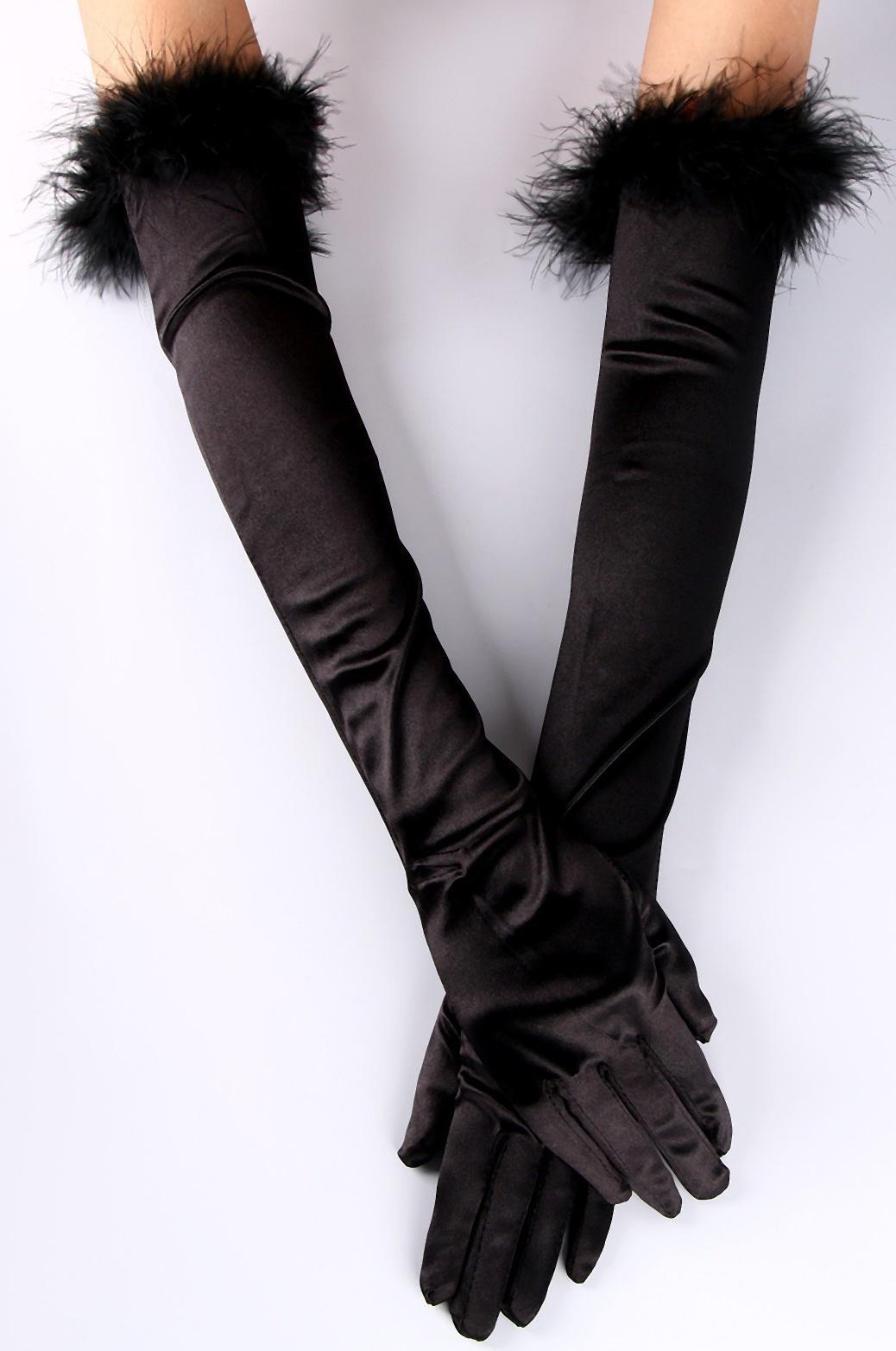 Карнавальный аксессуар-перчатки с перьями, цвет чёрный