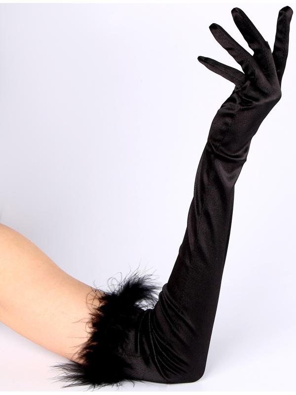 Карнавальный аксессуар-перчатки с перьями, цвет чёрный