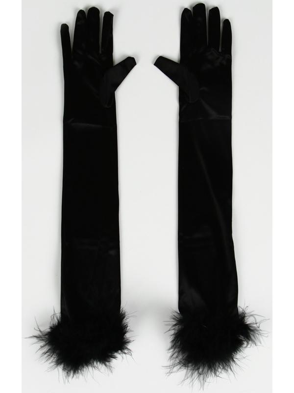 Карнавальный аксессуар-перчатки с перьями, цвет чёрный