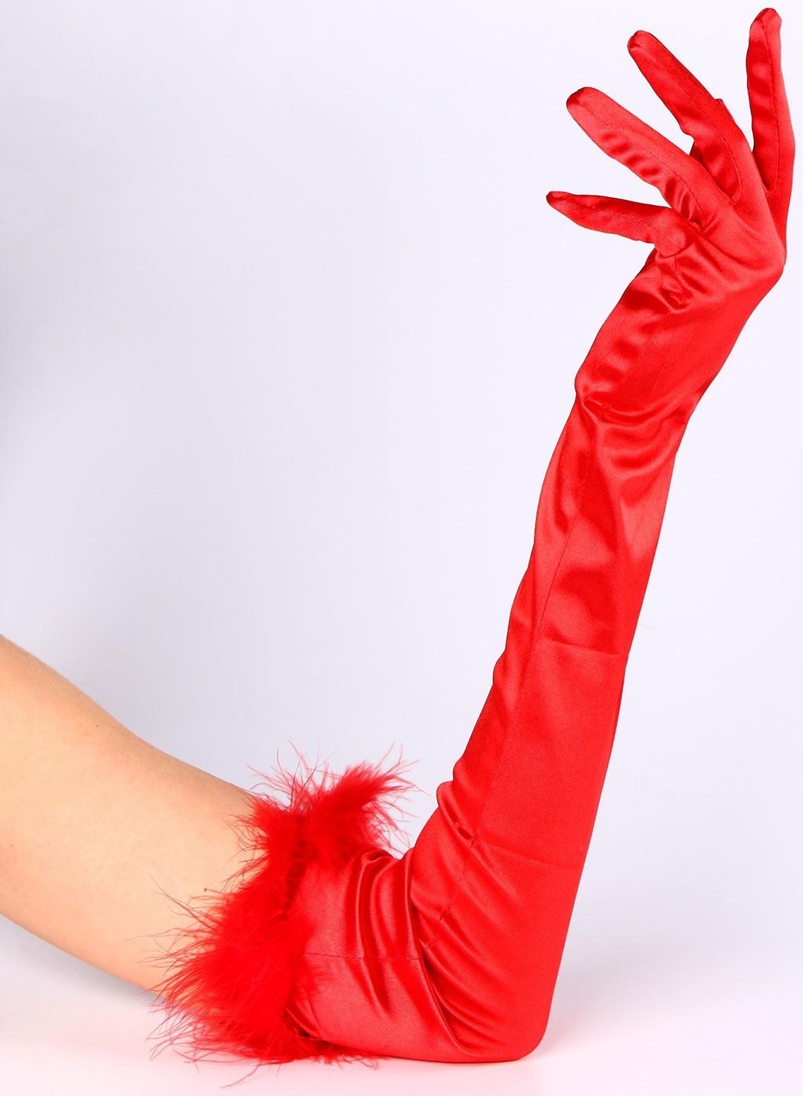 Карнавальный аксессуар-перчатки с перьями, цвет красный