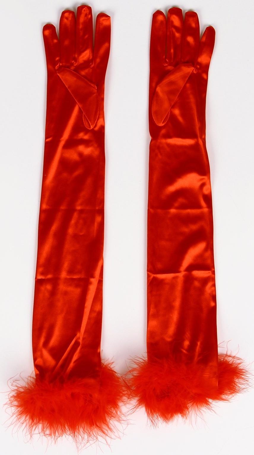 Карнавальный аксессуар-перчатки с перьями, цвет красный
