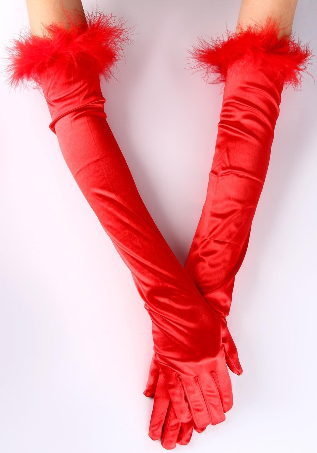 Карнавальный аксессуар-перчатки с перьями, цвет красный