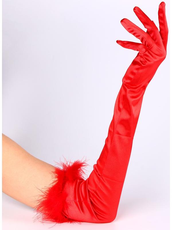 Карнавальный аксессуар-перчатки с перьями, цвет красный