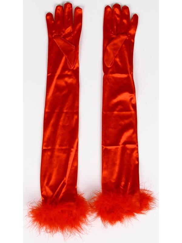 Карнавальный аксессуар-перчатки с перьями, цвет красный