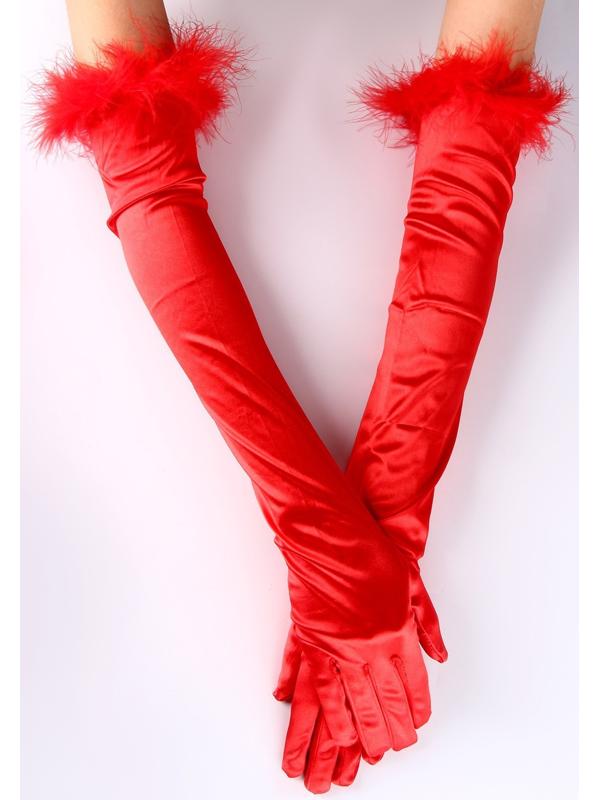 Карнавальный аксессуар-перчатки с перьями, цвет красный