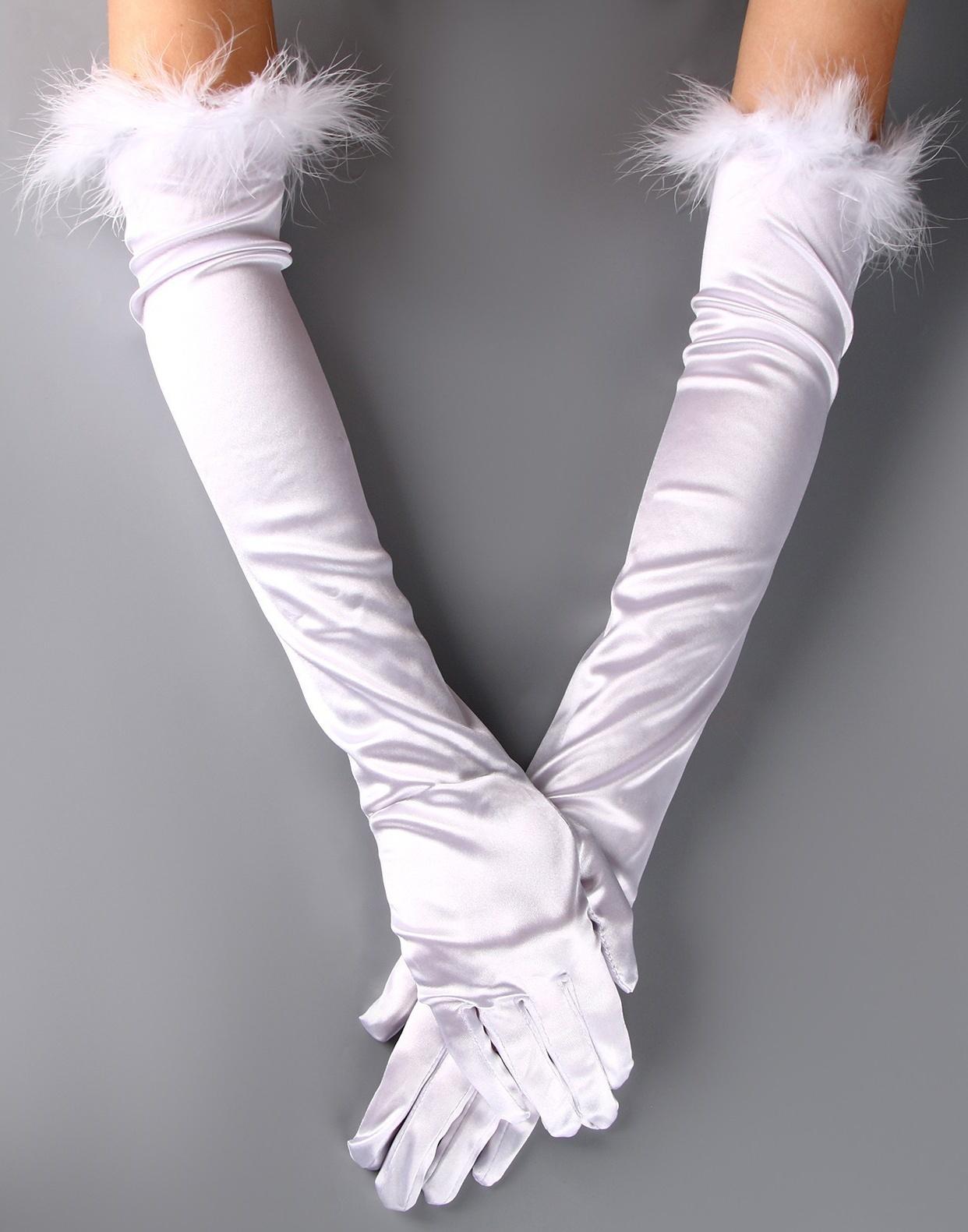 Карнавальный аксессуар-перчатки с перьями, цвет белый