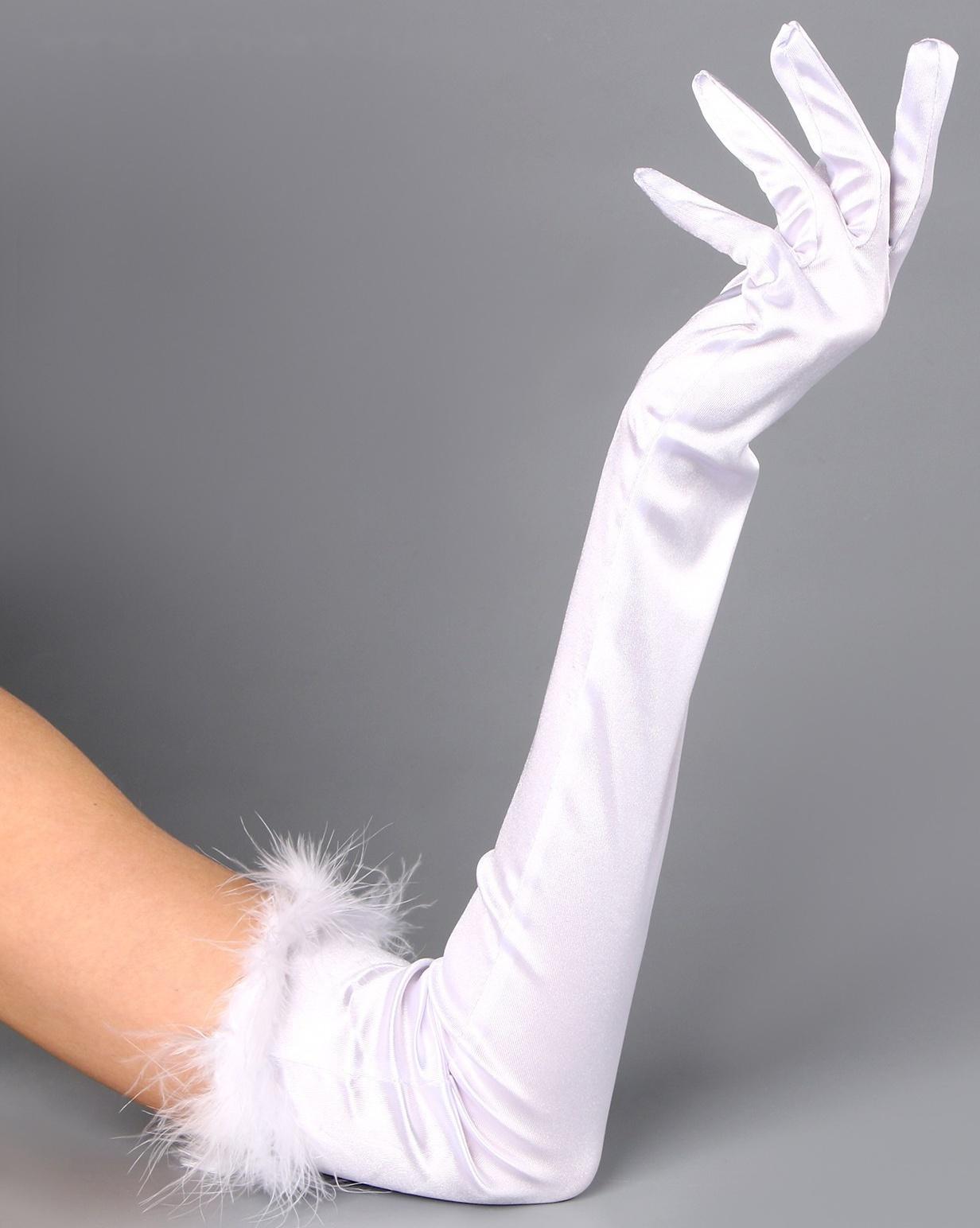 Карнавальный аксессуар-перчатки с перьями, цвет белый