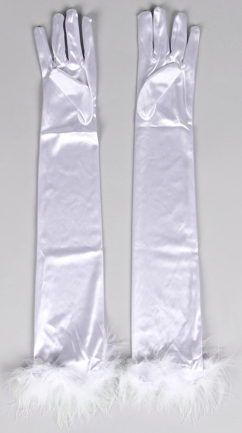 Карнавальный аксессуар-перчатки с перьями, цвет белый