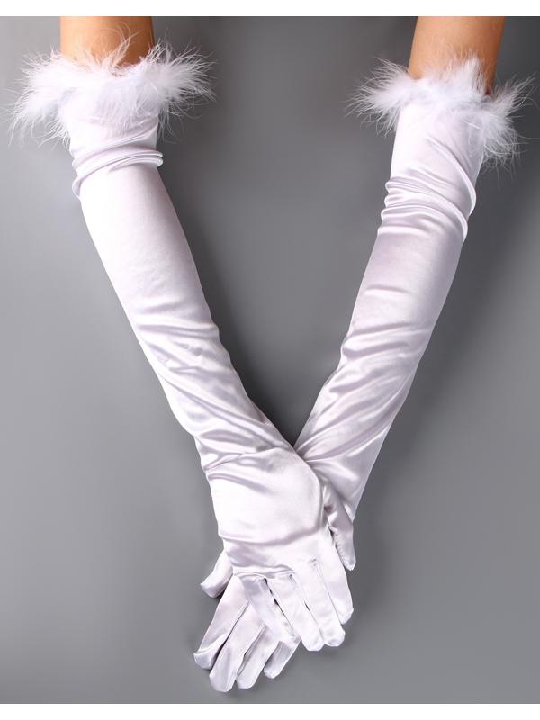 Карнавальный аксессуар-перчатки с перьями, цвет белый