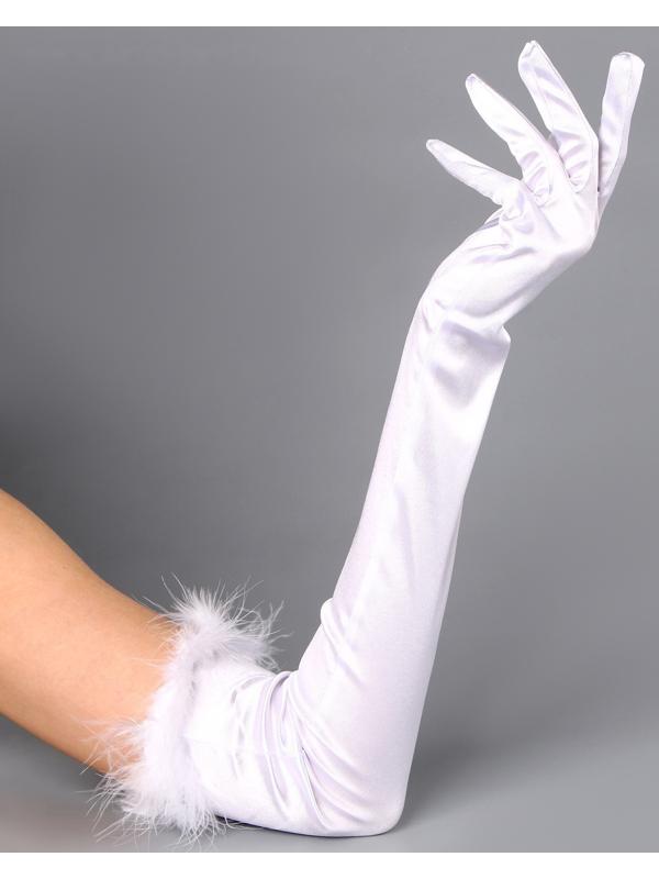 Карнавальный аксессуар-перчатки с перьями, цвет белый
