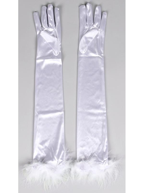 Карнавальный аксессуар-перчатки с перьями, цвет белый