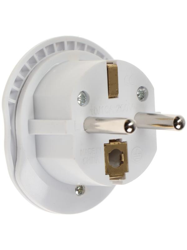 Переходник универсальный 16А, с з/к, 220 В, белый, заподлицо в розетку, 1шт.