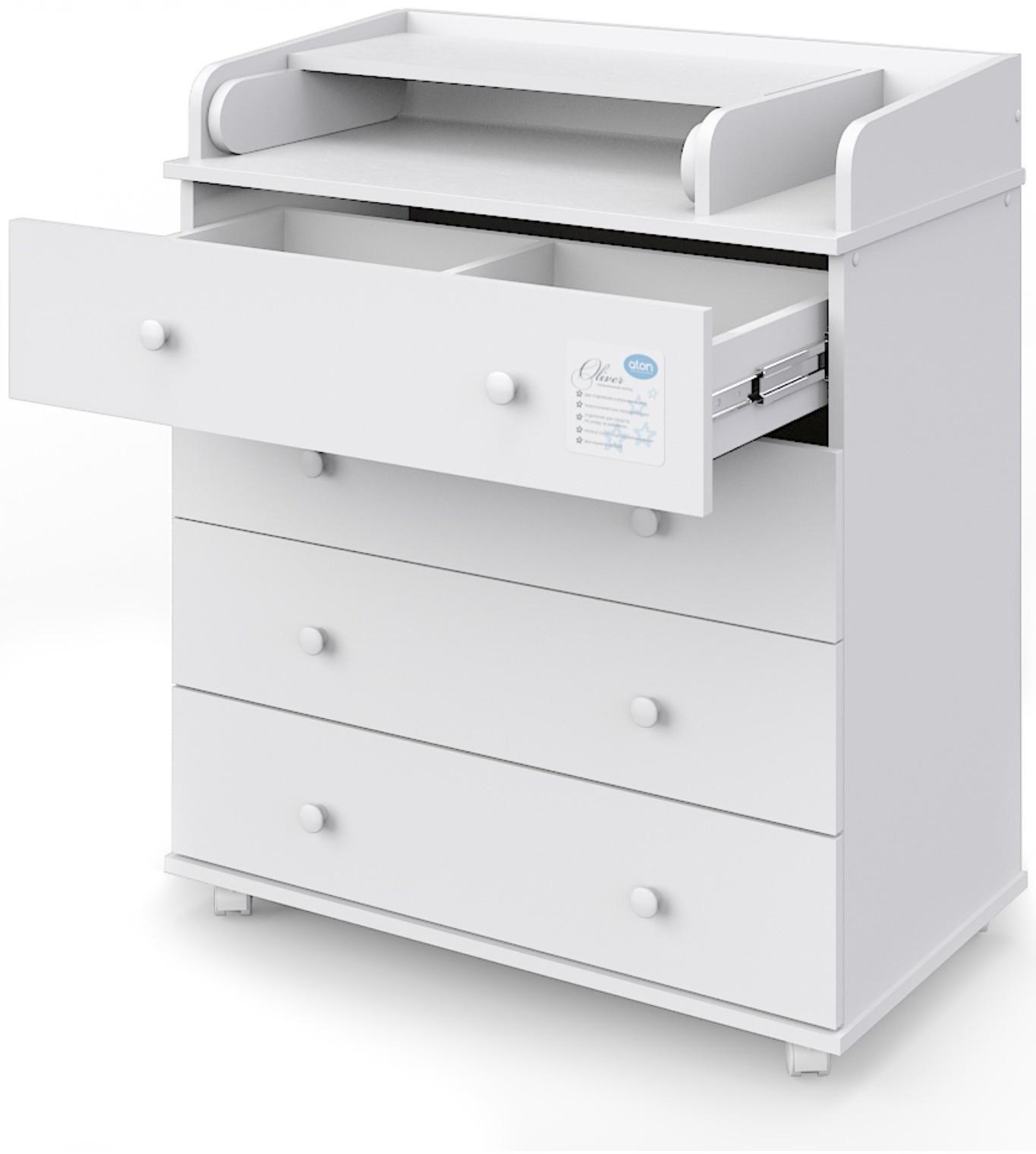 Комод детский с пеленальным столиком, раскладной, мод.Орион 804 (Oliver) ЛДСП белый - 4 ящика