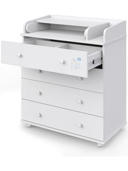 Комод детский с пеленальным столиком, раскладной, мод.Орион 804 (Oliver) ЛДСП белый - 4 ящика